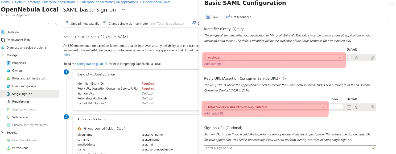 Entra Basic SAML Config