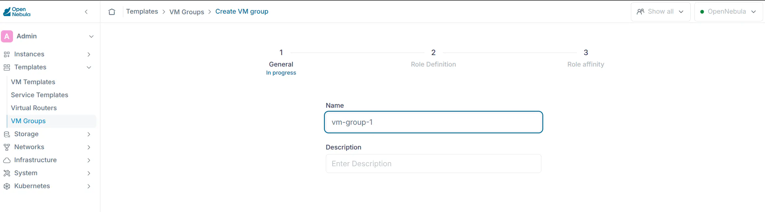 VM Groups create wizard