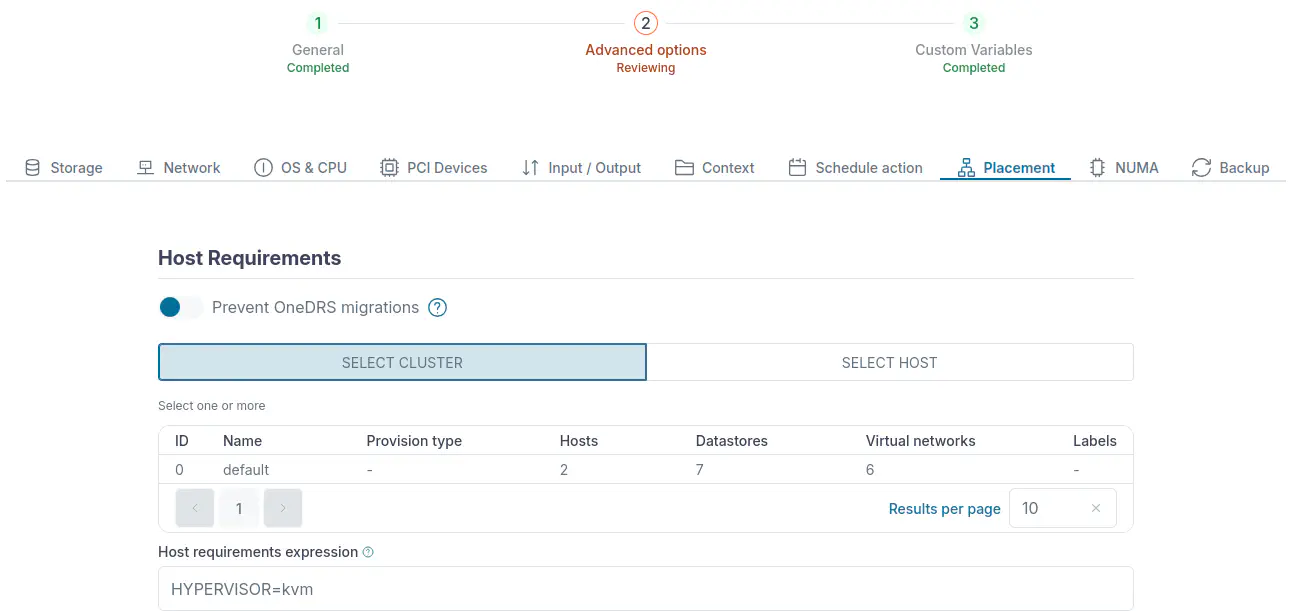 Prevent OneDRS migrations in a VM Template