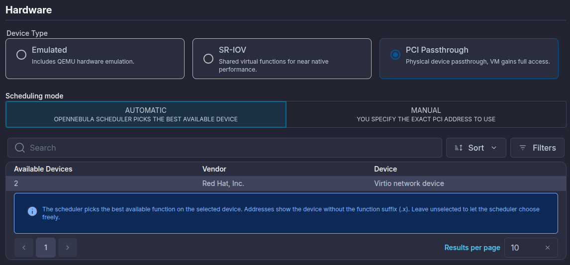 Configuring a PCI passthrough network interface in Sunstone