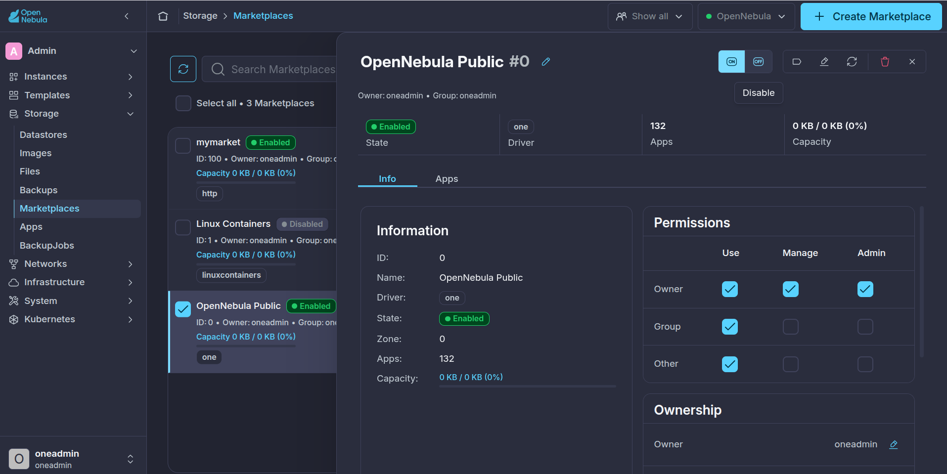 Marketplace disable