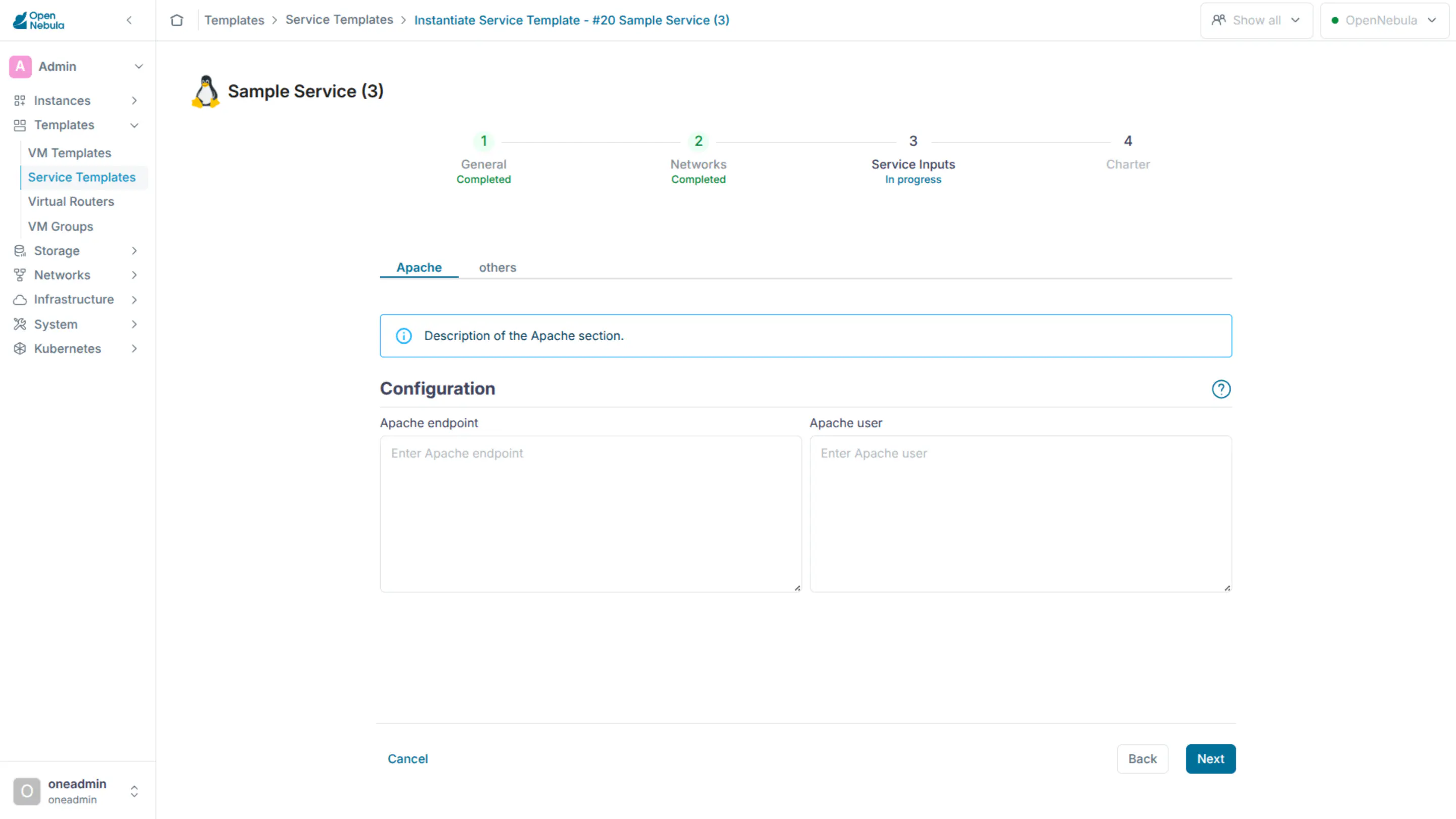 OneFlow Service Inputs Layout