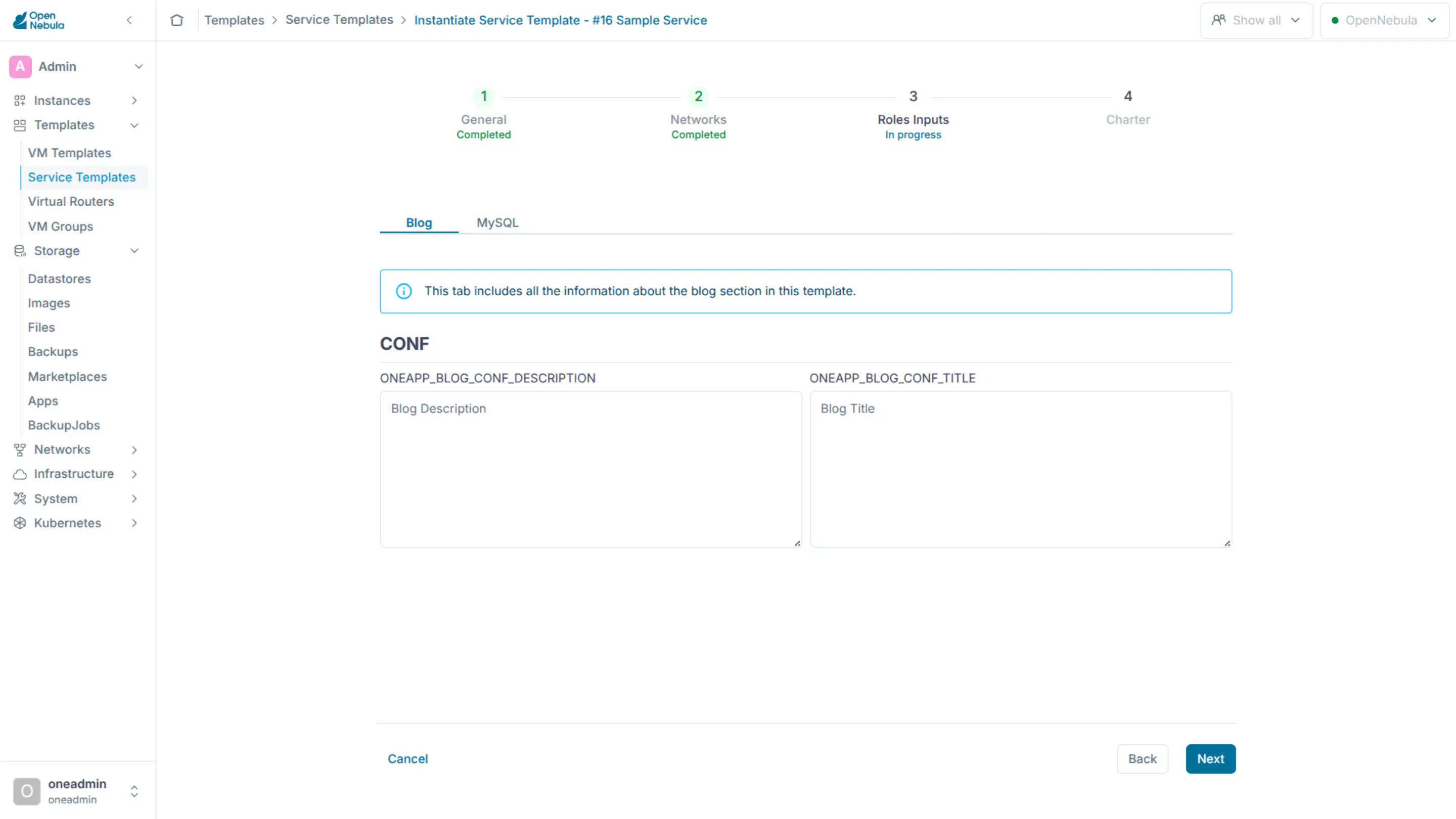 OneFlow Service Inputs No Convention Template