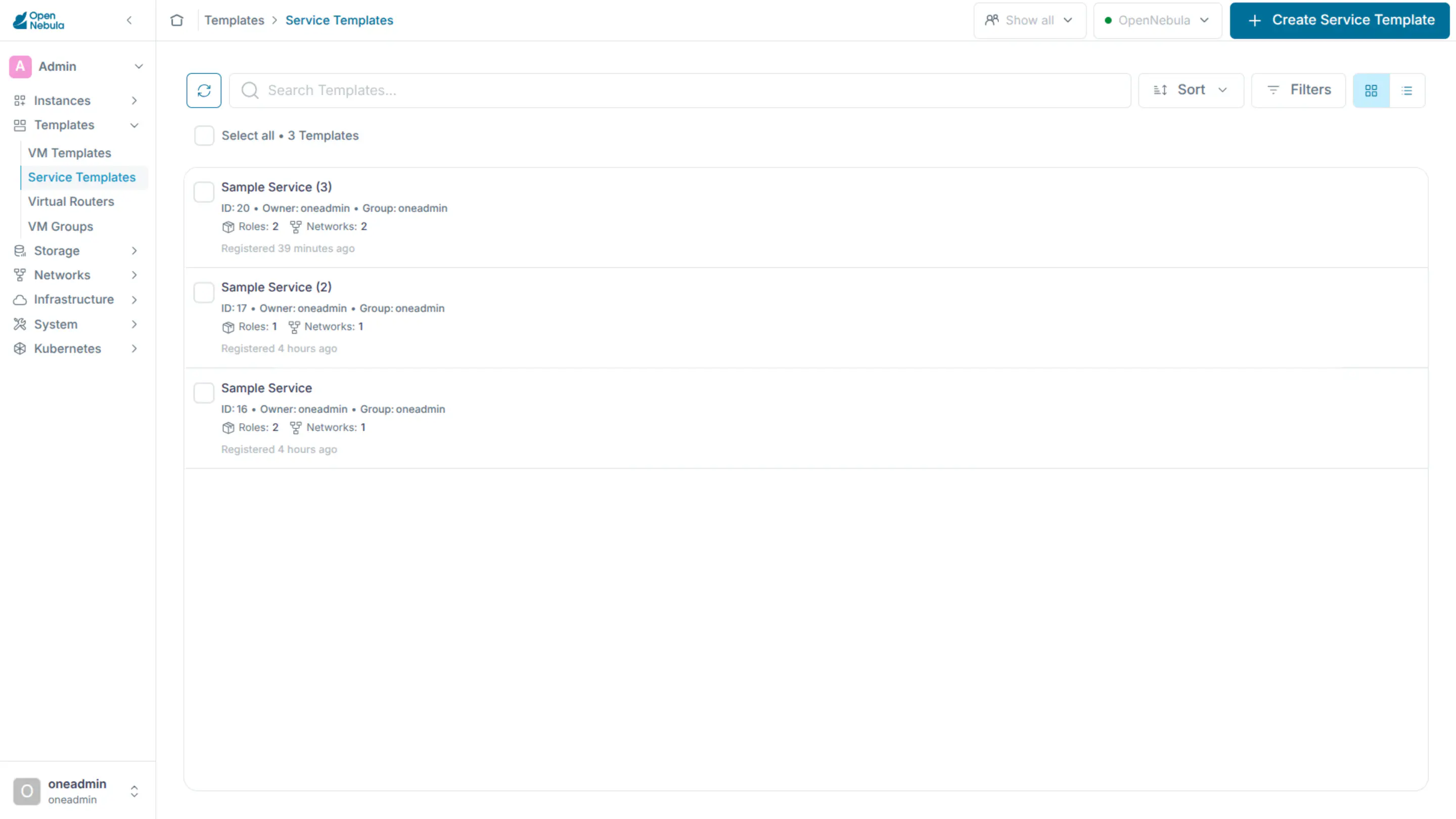 OneFlow templates list