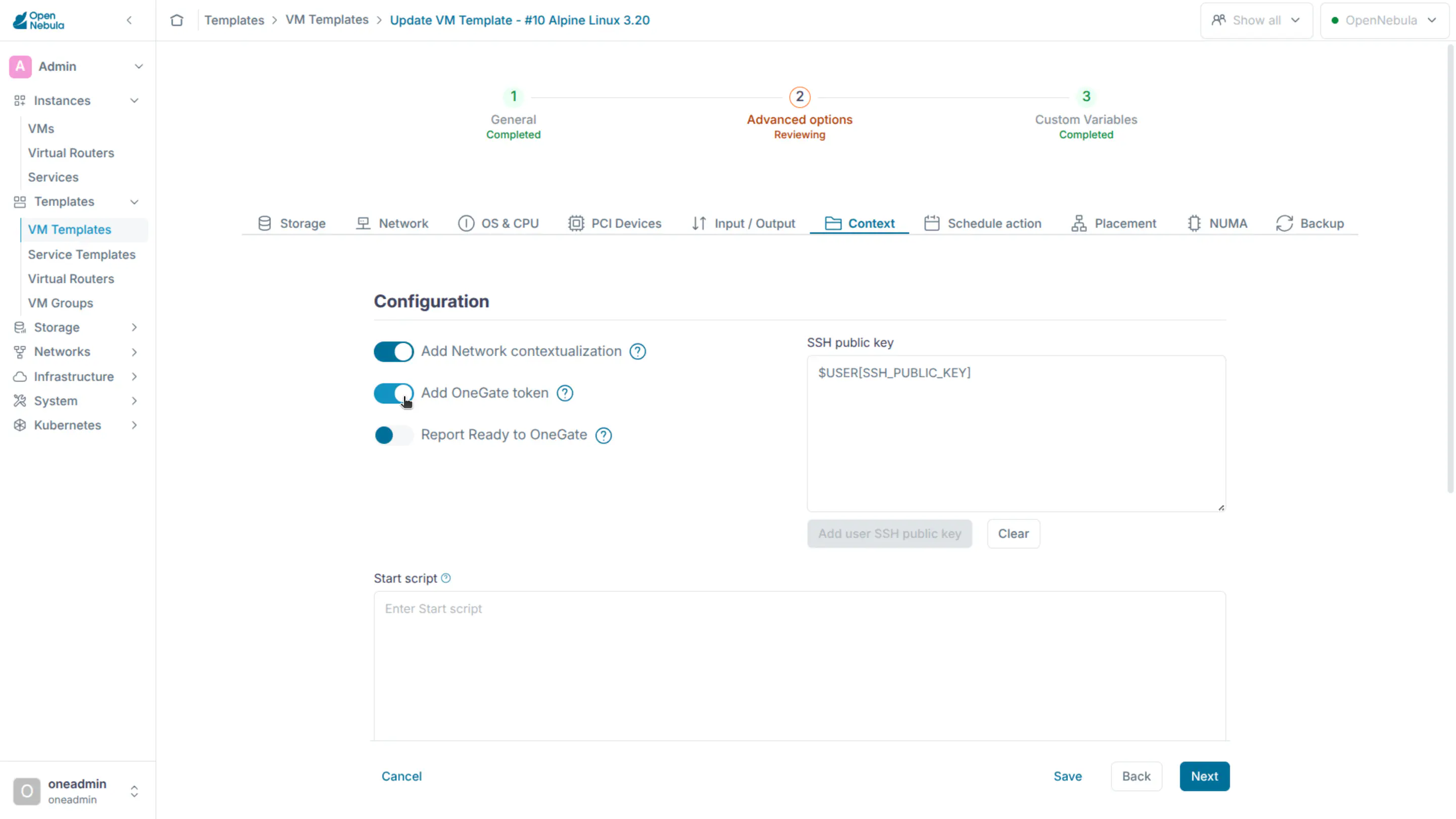 OneGate VM token setting