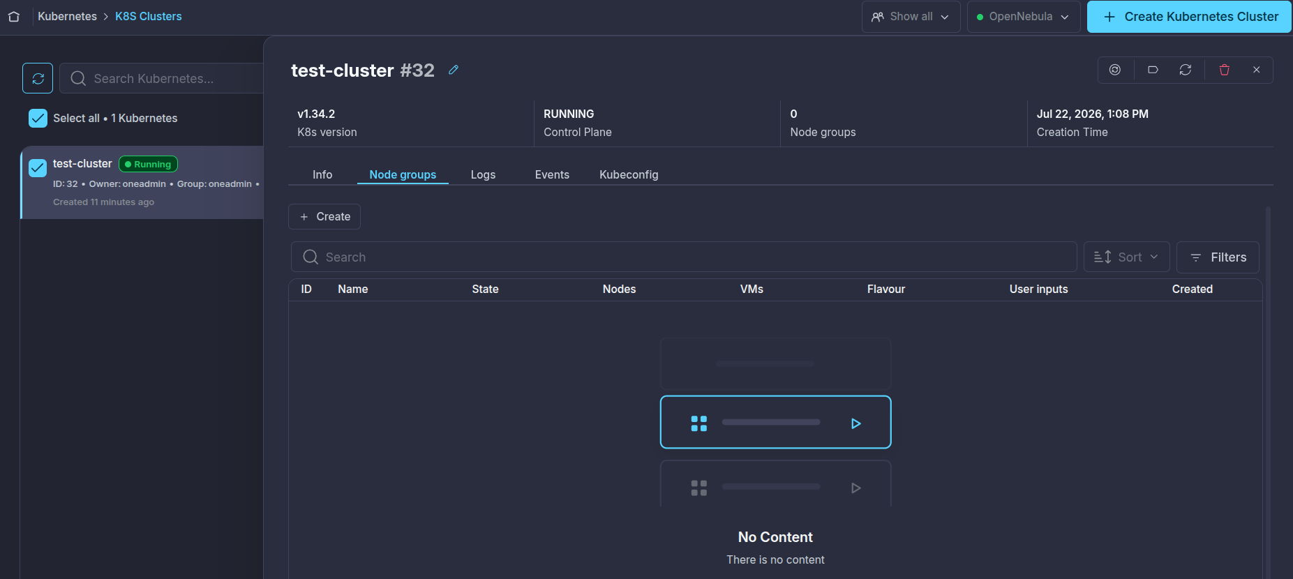 OneKS create K8s Cluster choose k8s version