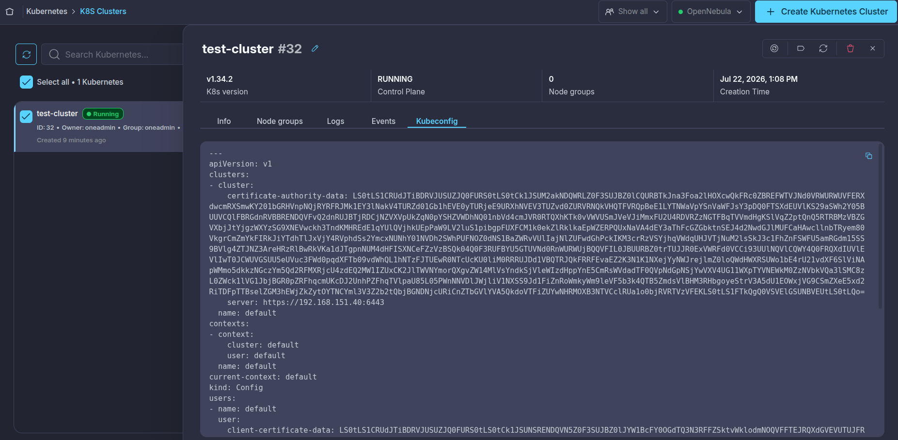 OneKS create K8s Cluster choose k8s version