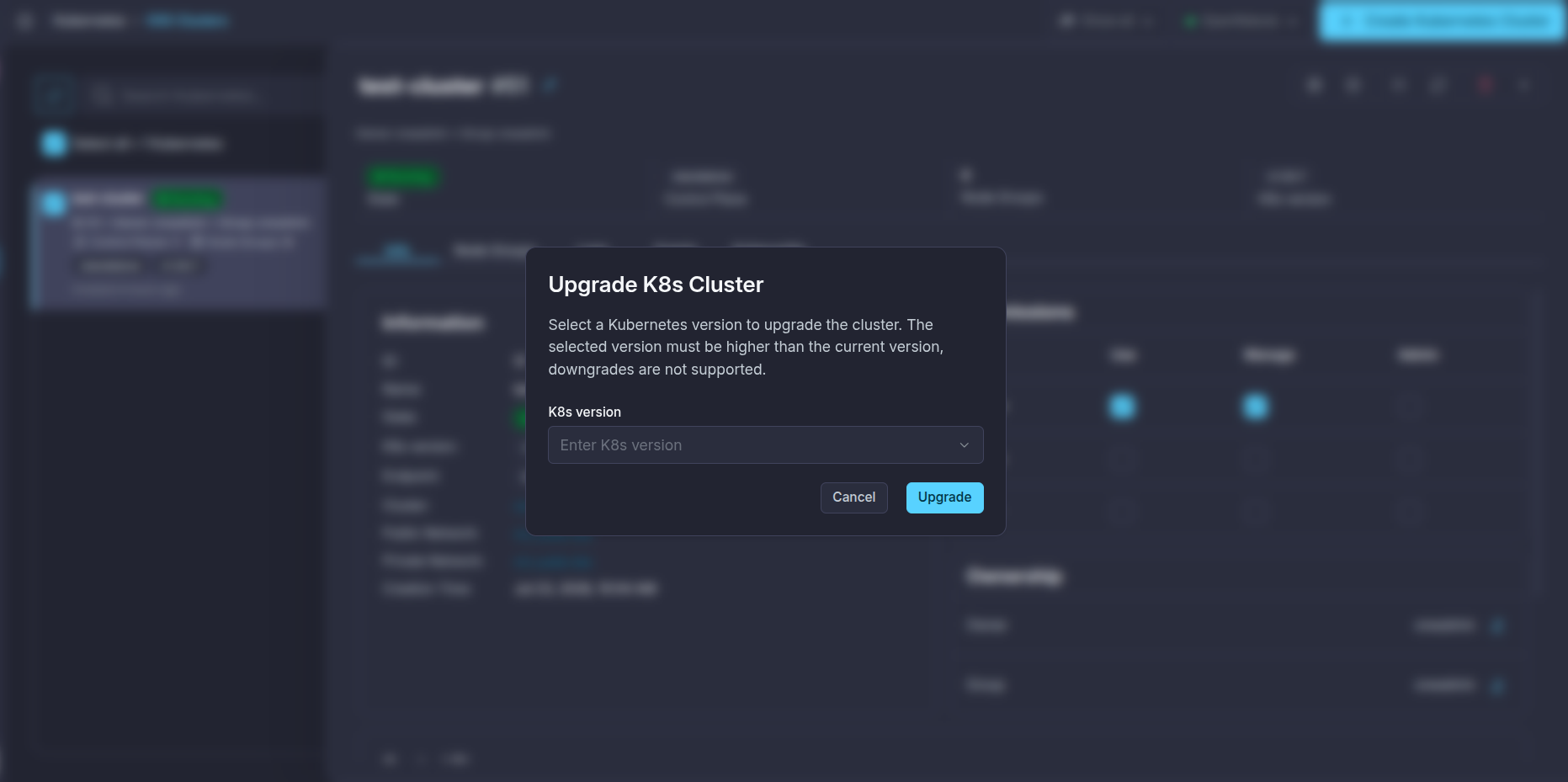 OneKS upgrade cluster Sunstone