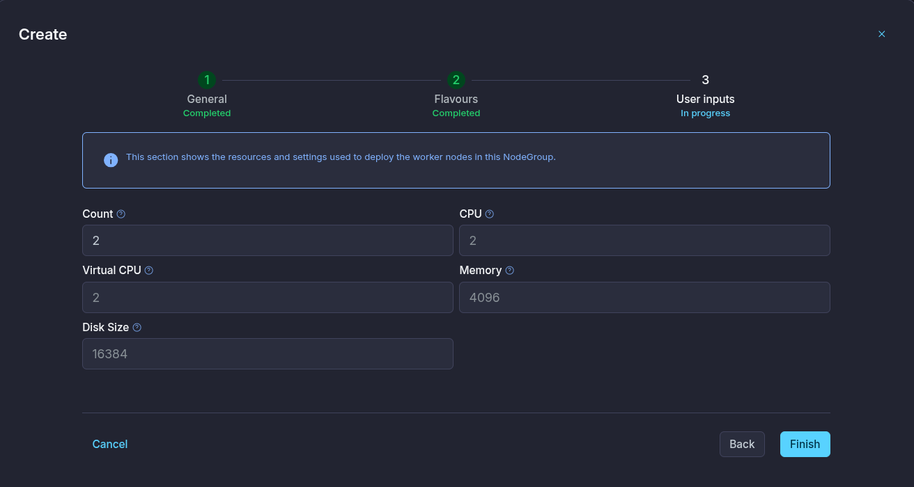 OneKS node group user inputs