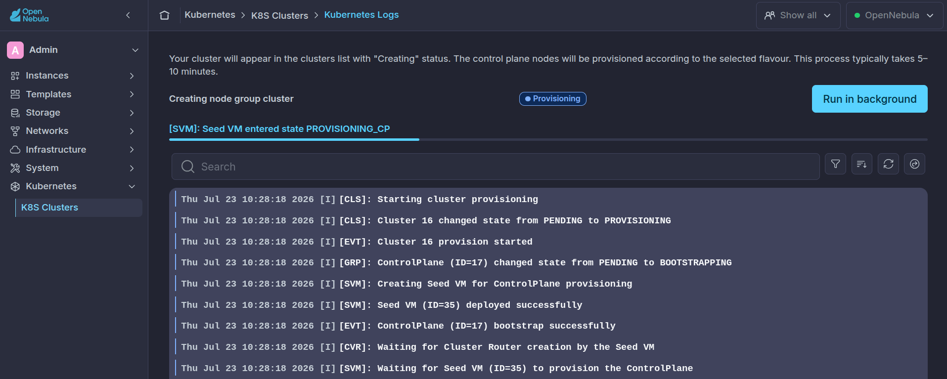 OneKS create K8s Cluster choose k8s version