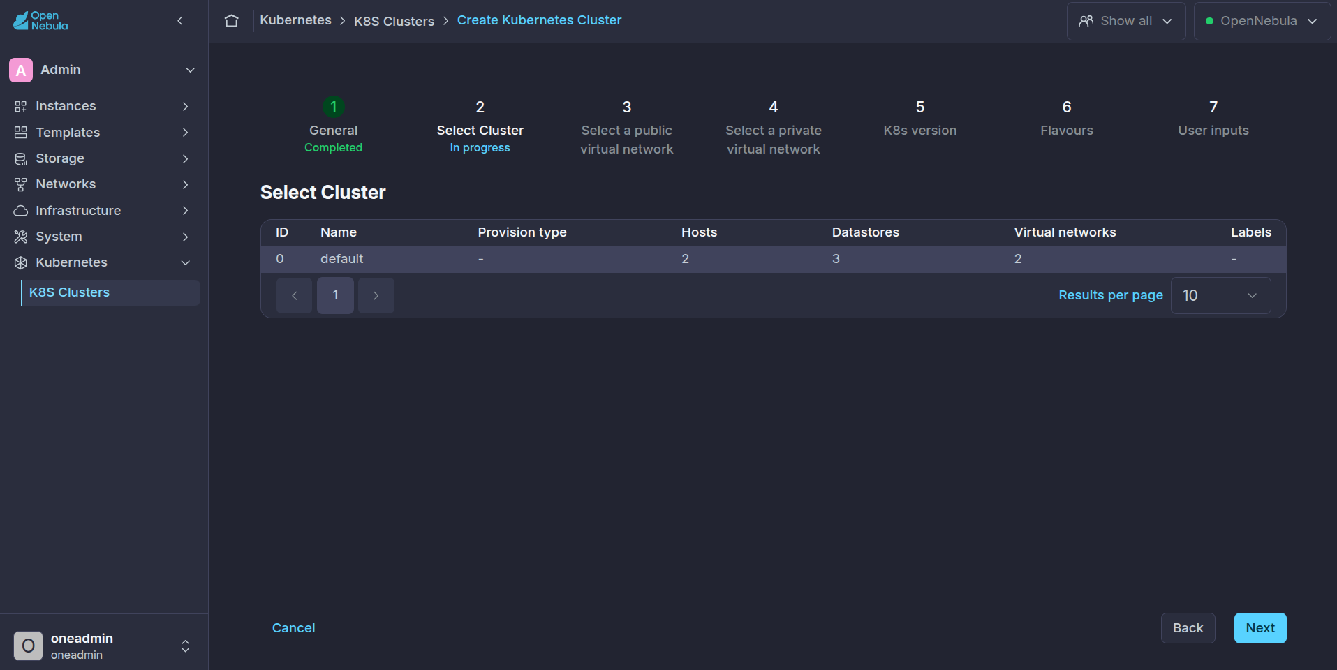 OneKS create K8s Cluster public network