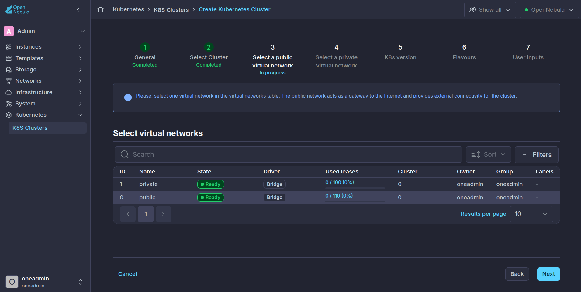 OneKS create K8s Cluster public network