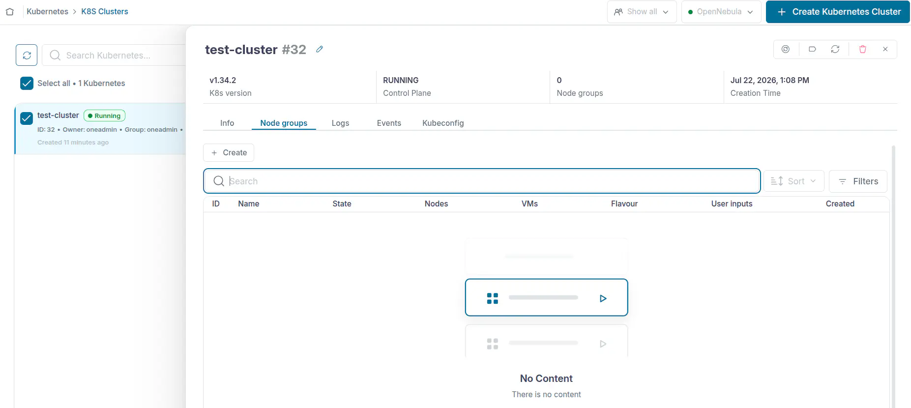 OneKS create K8s Cluster choose k8s version
