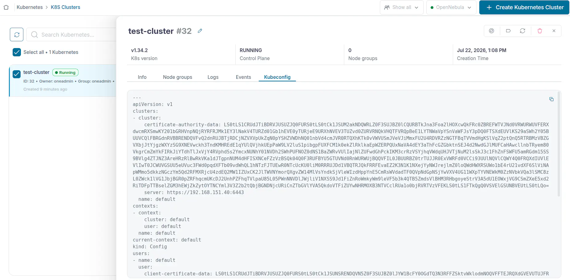 OneKS create K8s Cluster choose k8s version