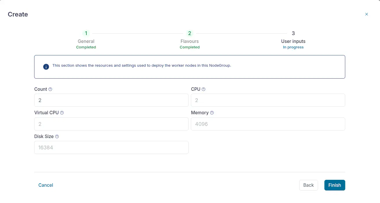 OneKS node group user inputs