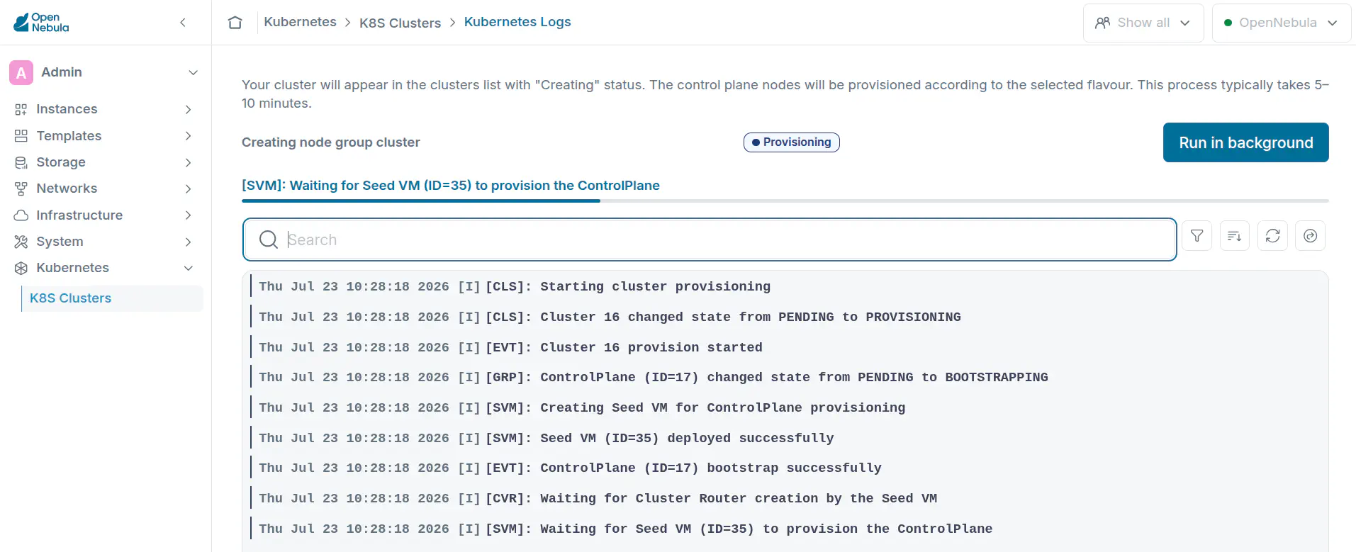 OneKS create K8s Cluster choose k8s version