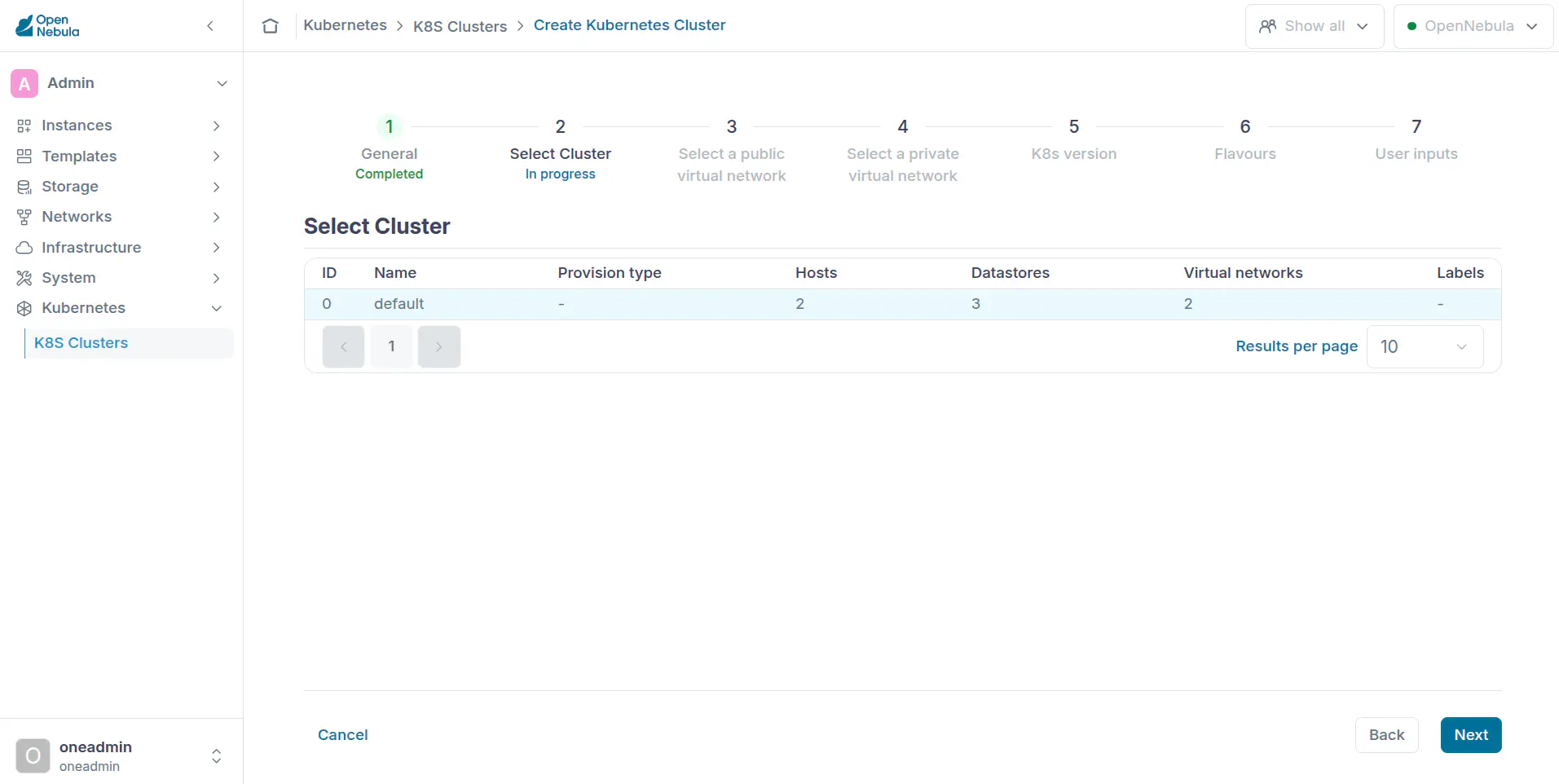 OneKS create K8s Cluster public network