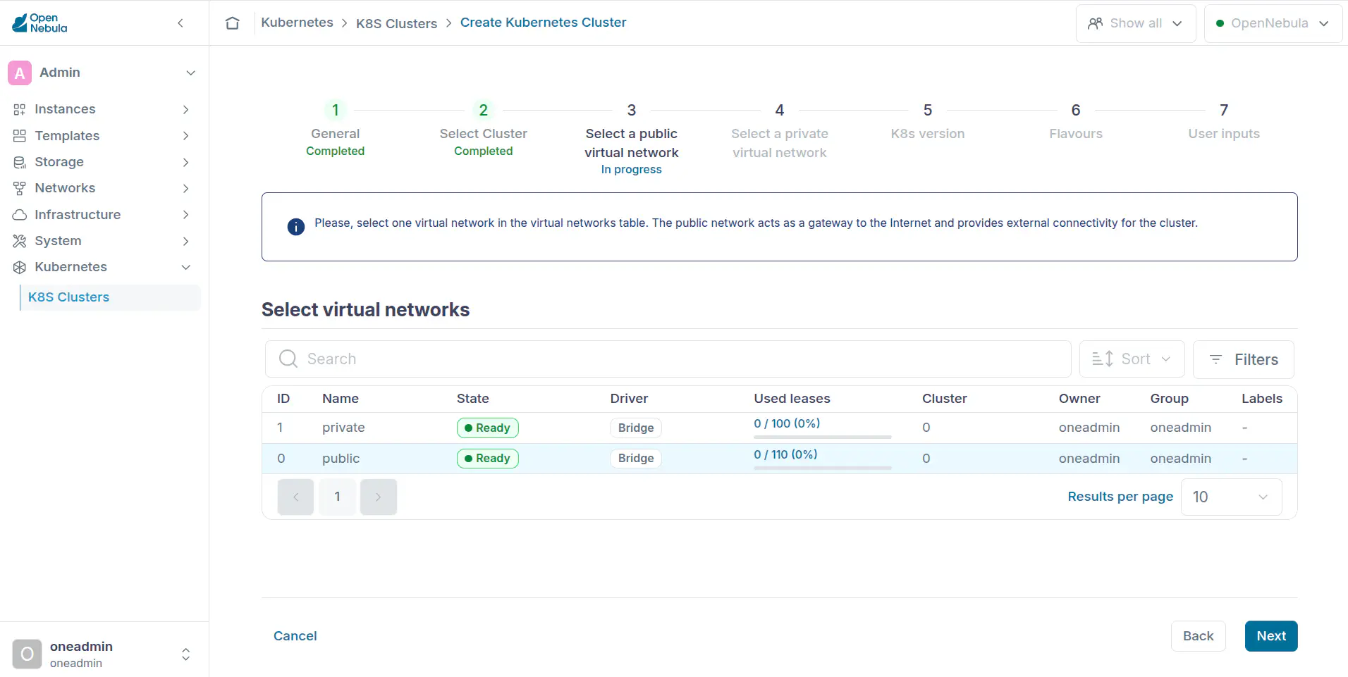 OneKS create K8s Cluster public network