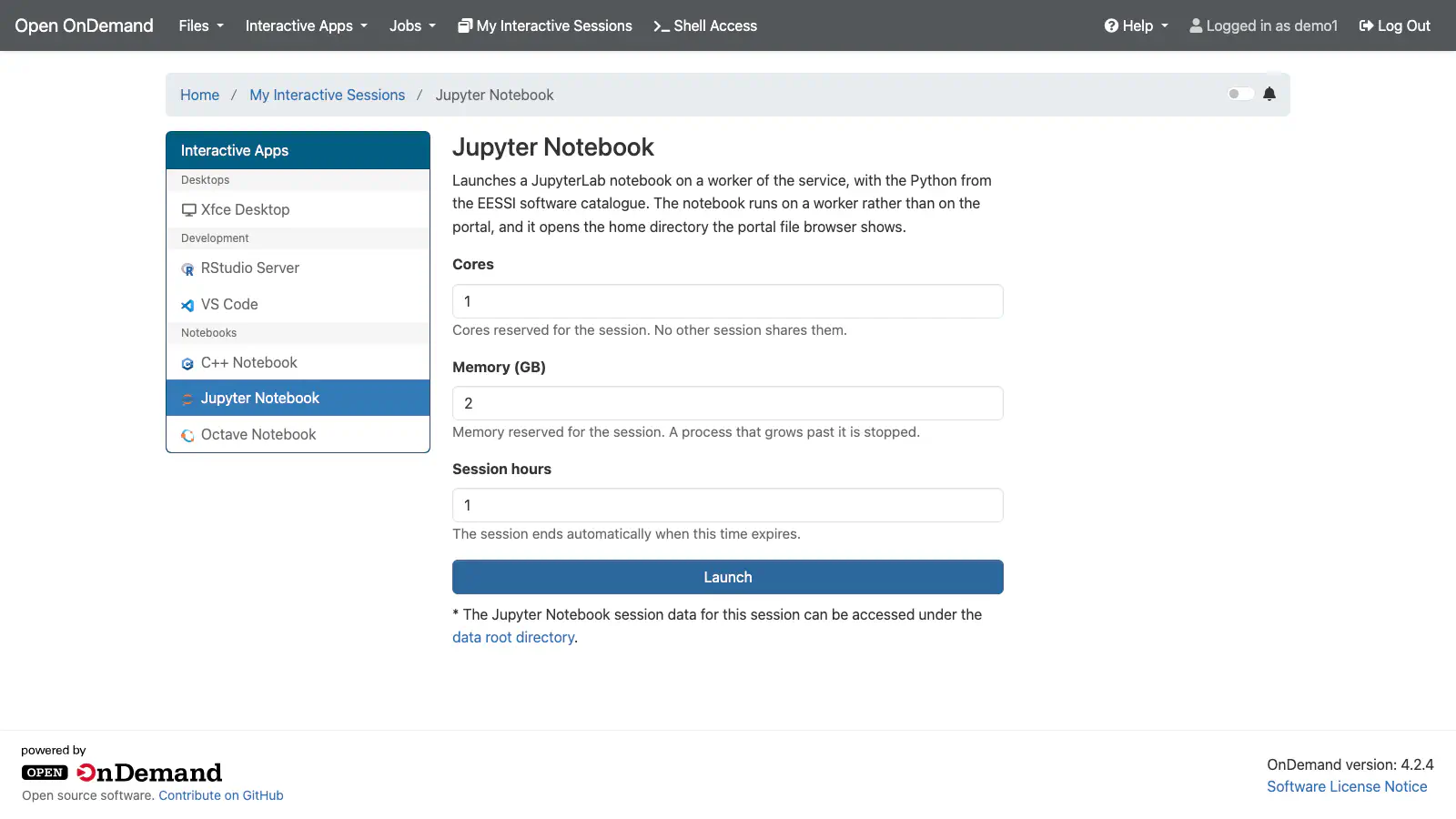 Jupyter launch form