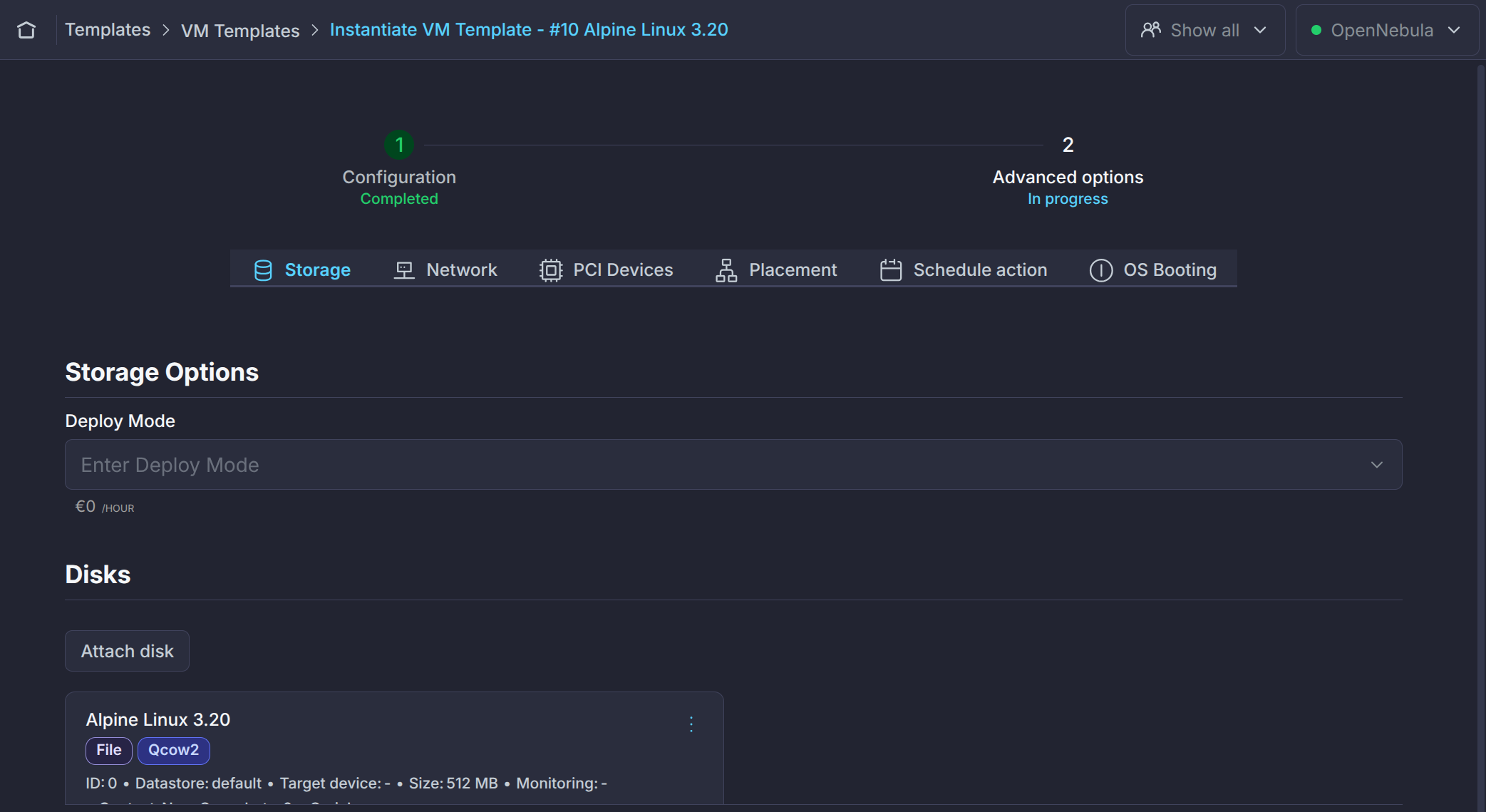 Sunstone instantiate VM 2