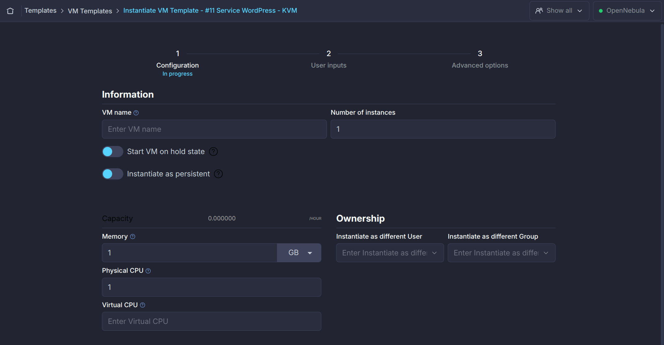 Sunstone VM Instantiate Wizard 1