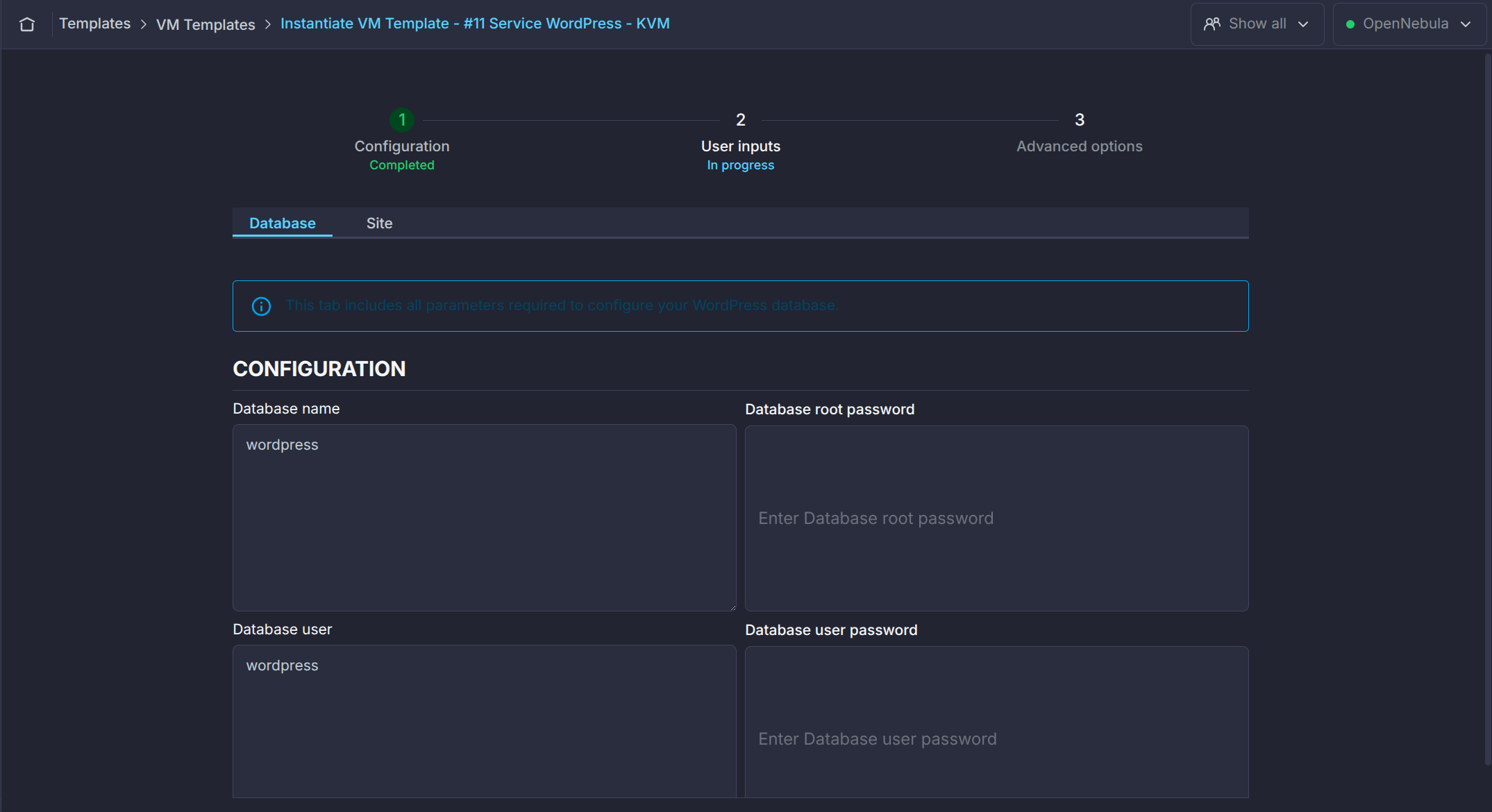Sunstone VM Instantiate Wizard 2