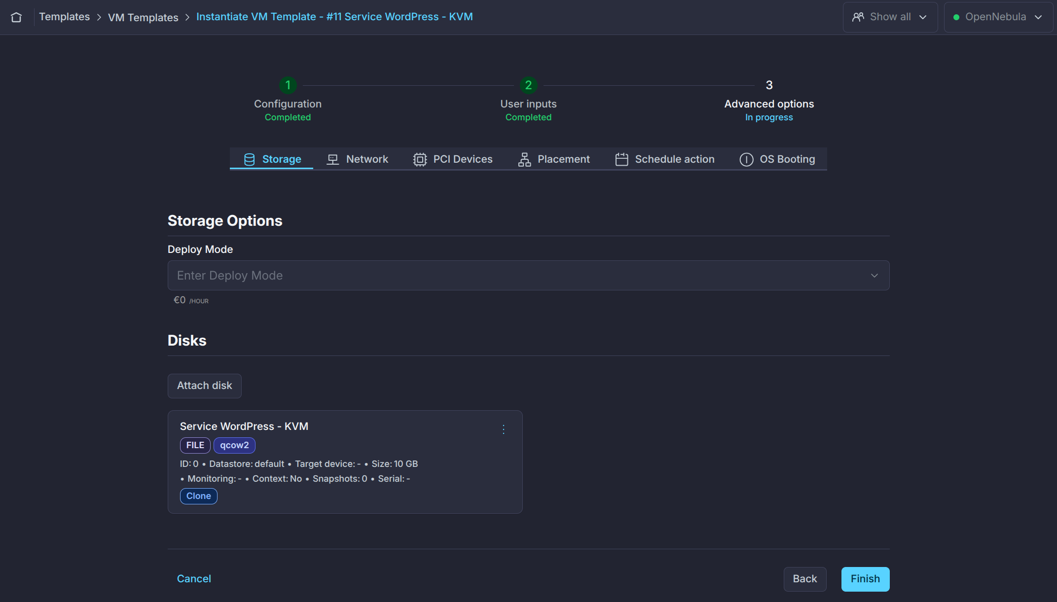 Sunstone VM Instantiate Wizard 3