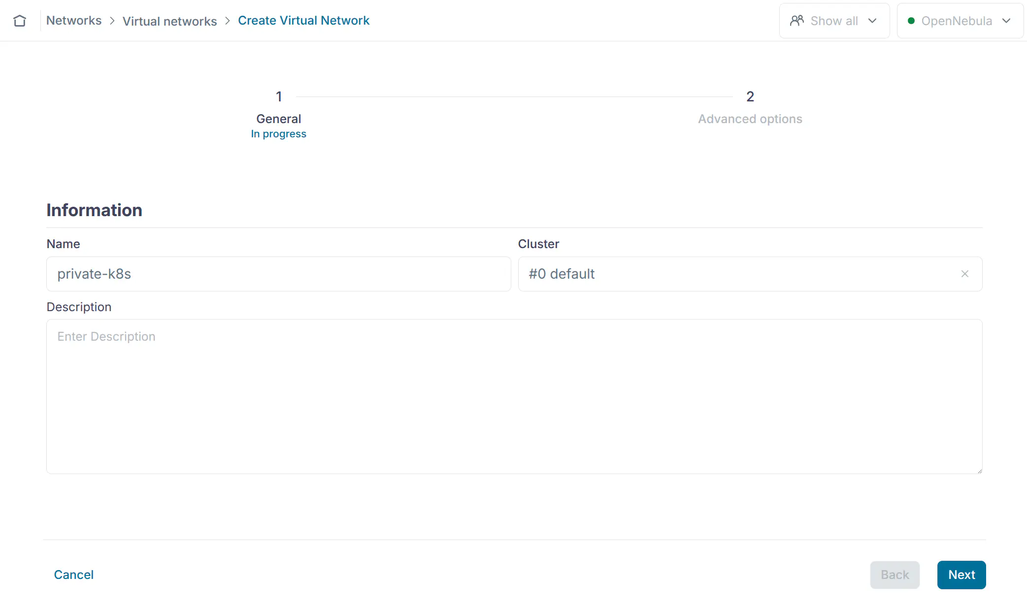 OneKS Quickstart create private Vnet step 1