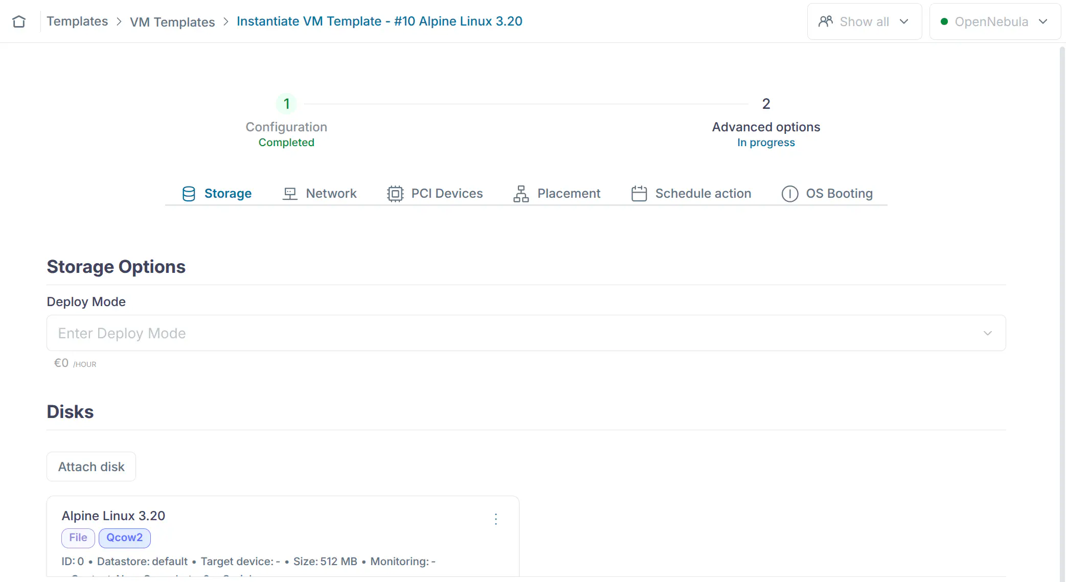 Sunstone instantiate VM 2