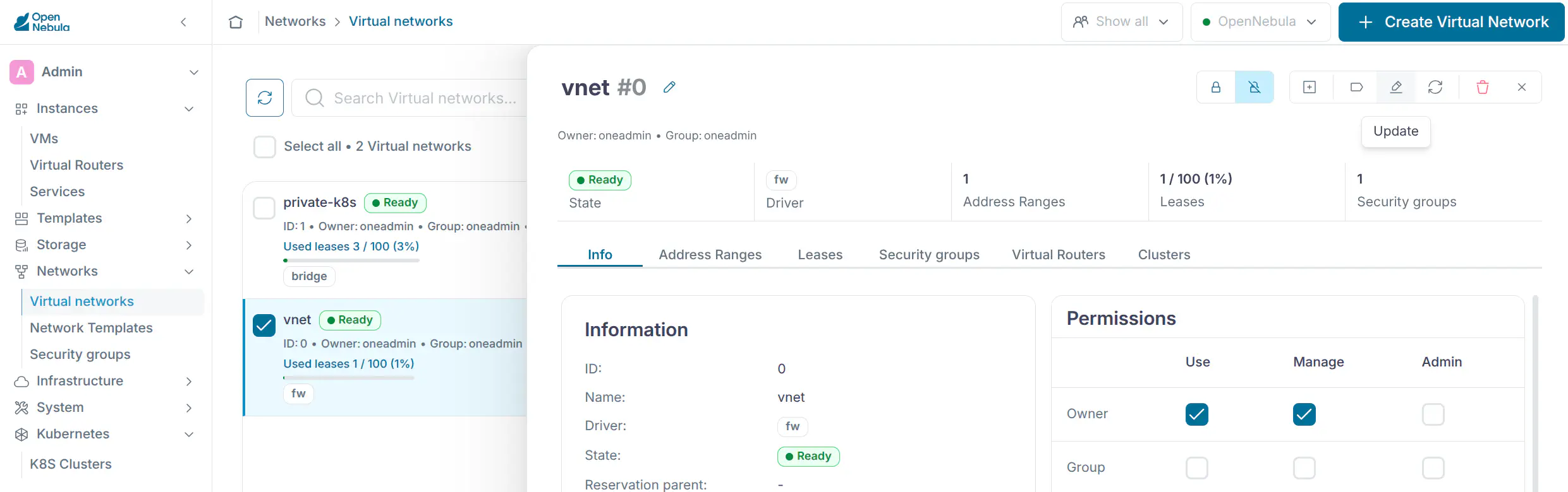 OneKS Quickstart update vnet