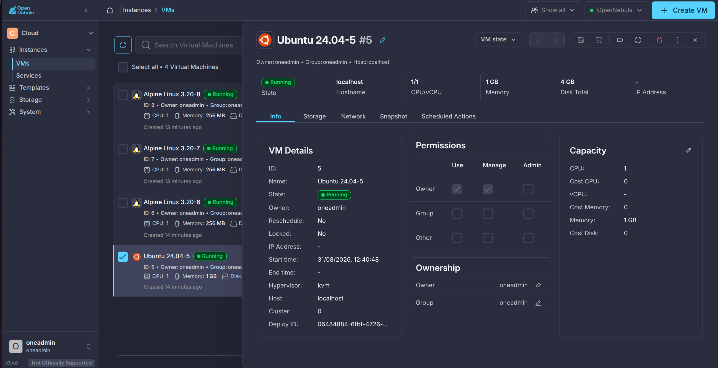 Cloud View VM details