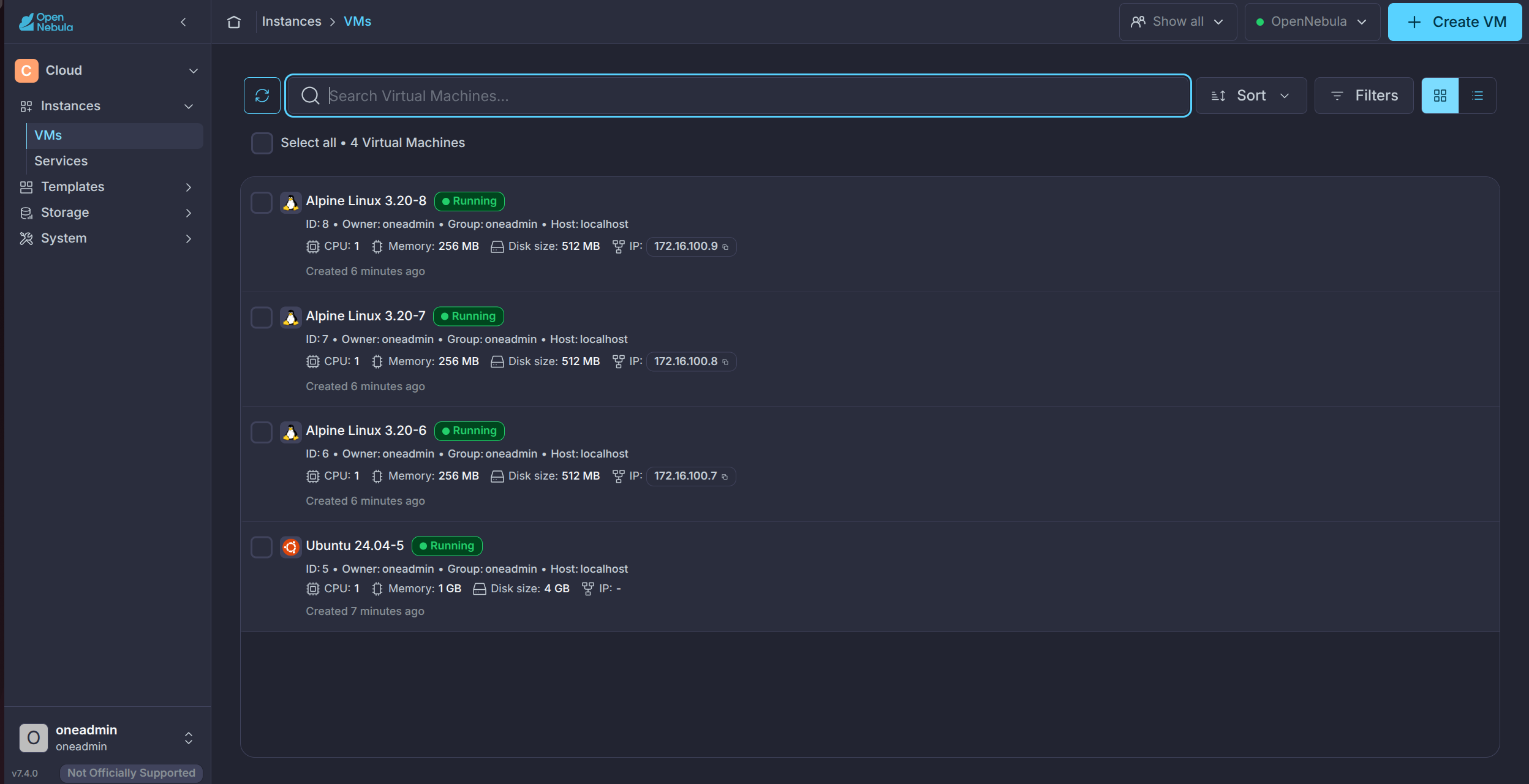 Cloud View VM list