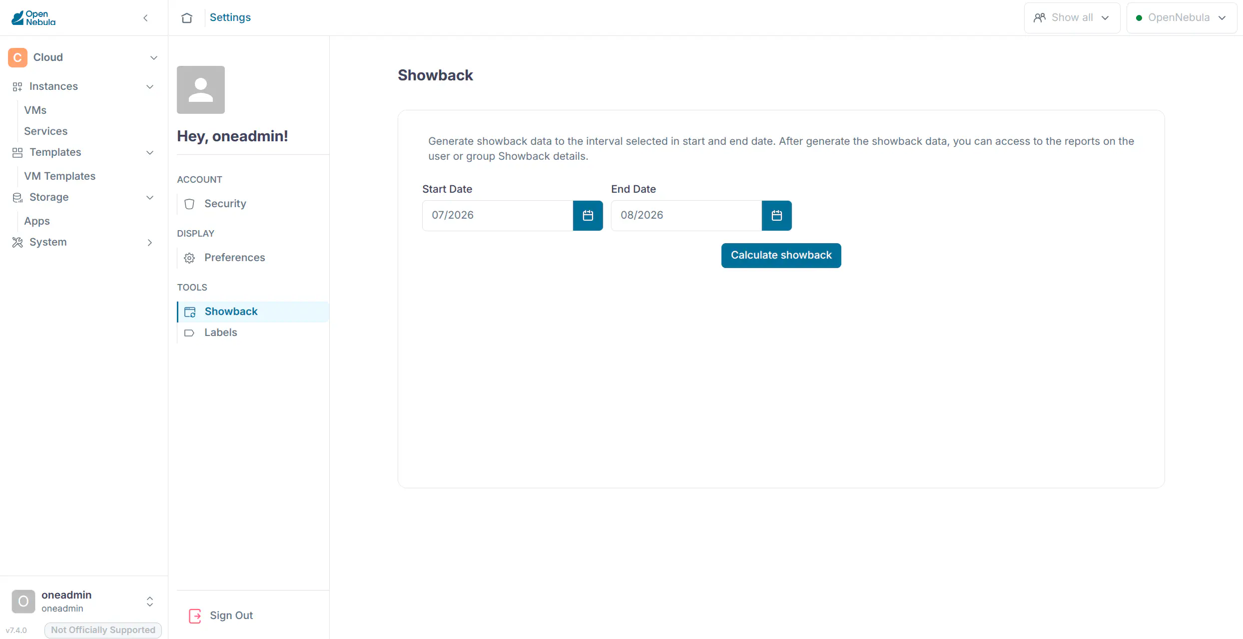 Cloud View user settings