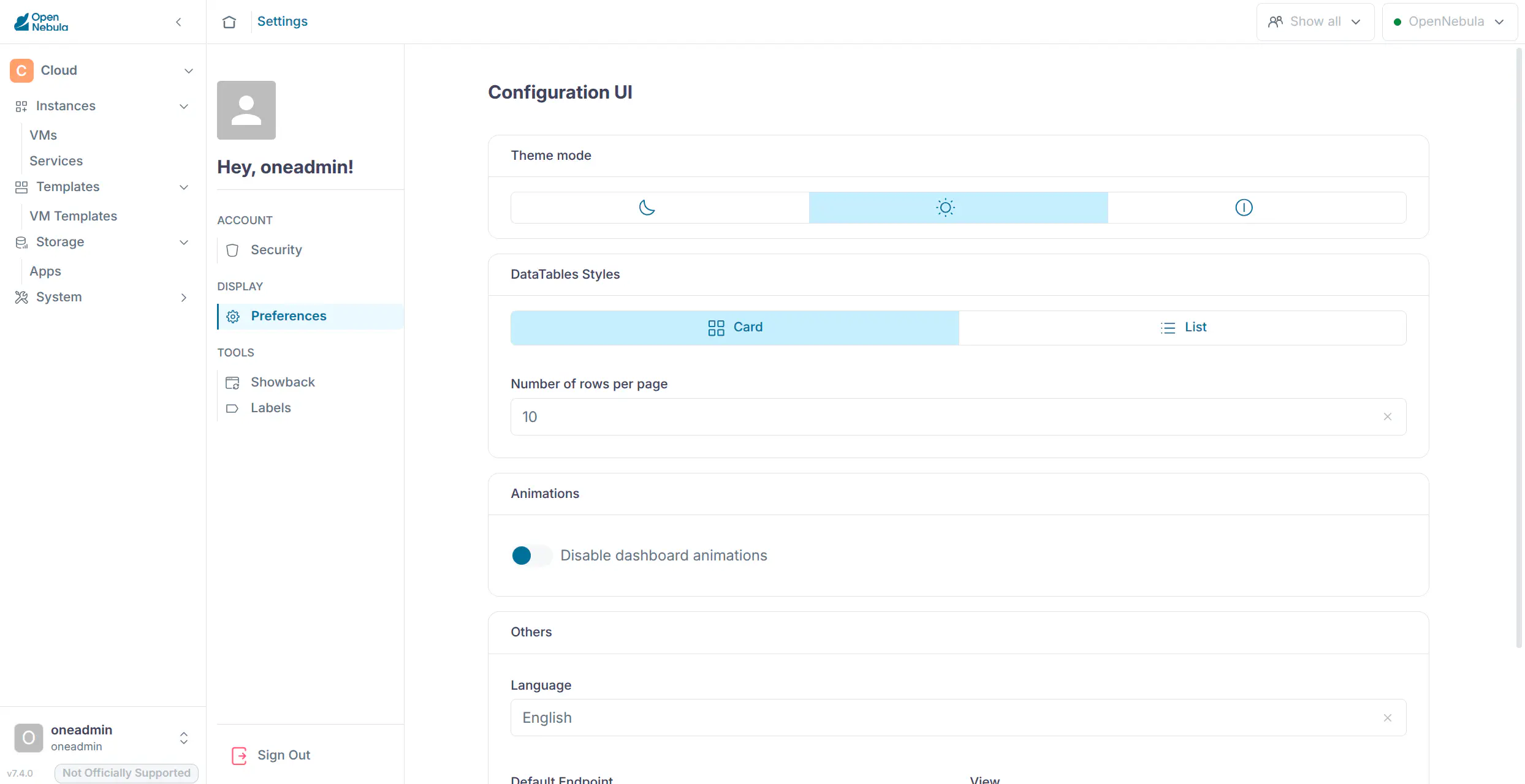 Cloud View user settings