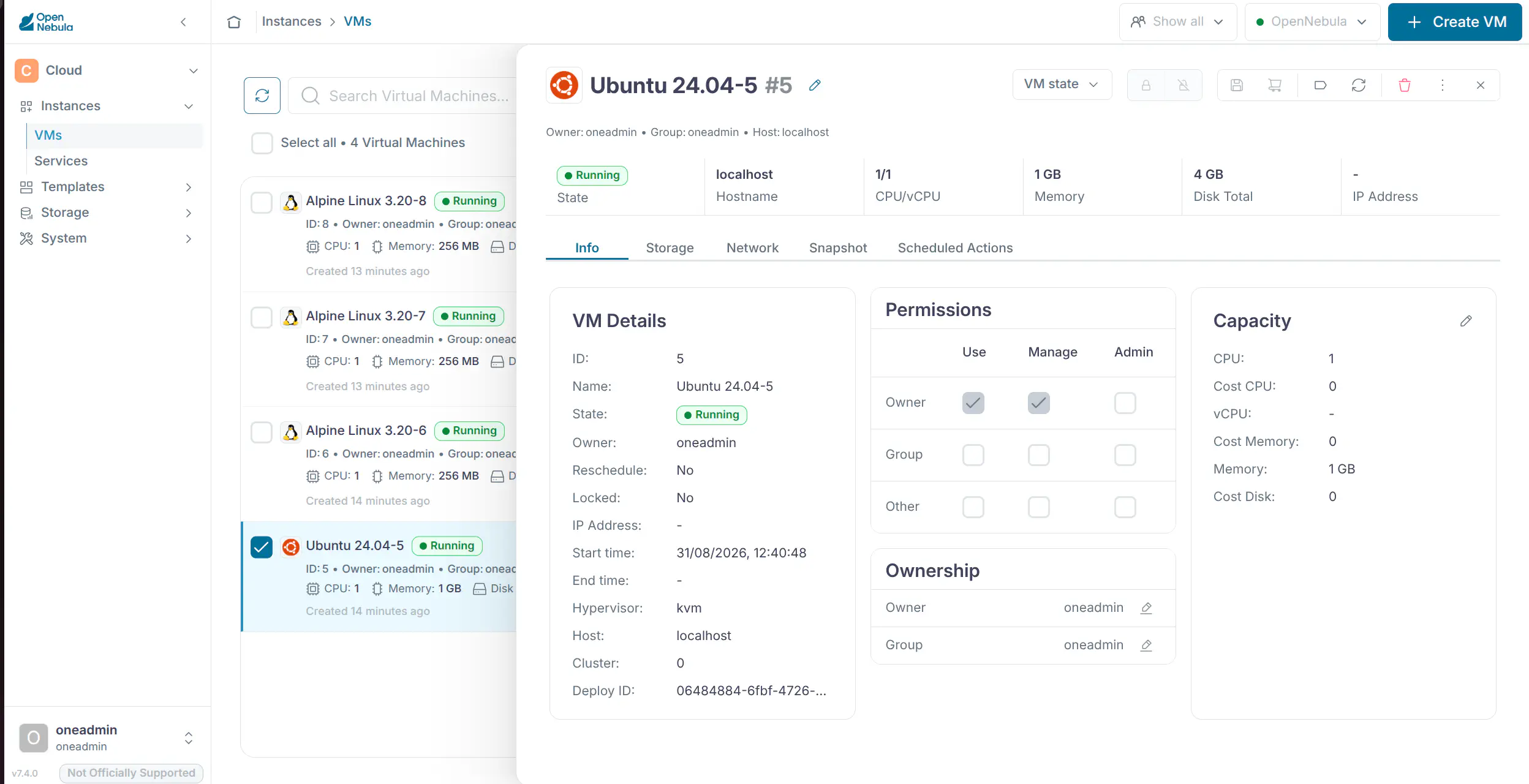 Cloud View VM details