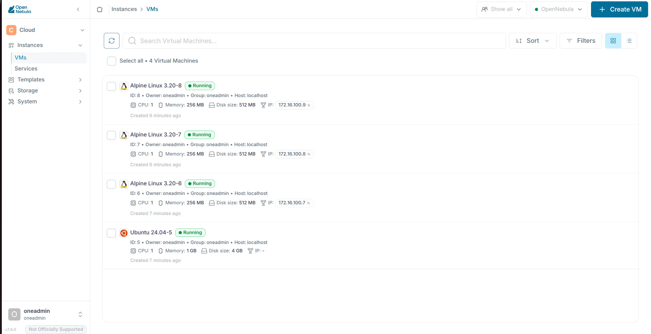 Cloud View VM list