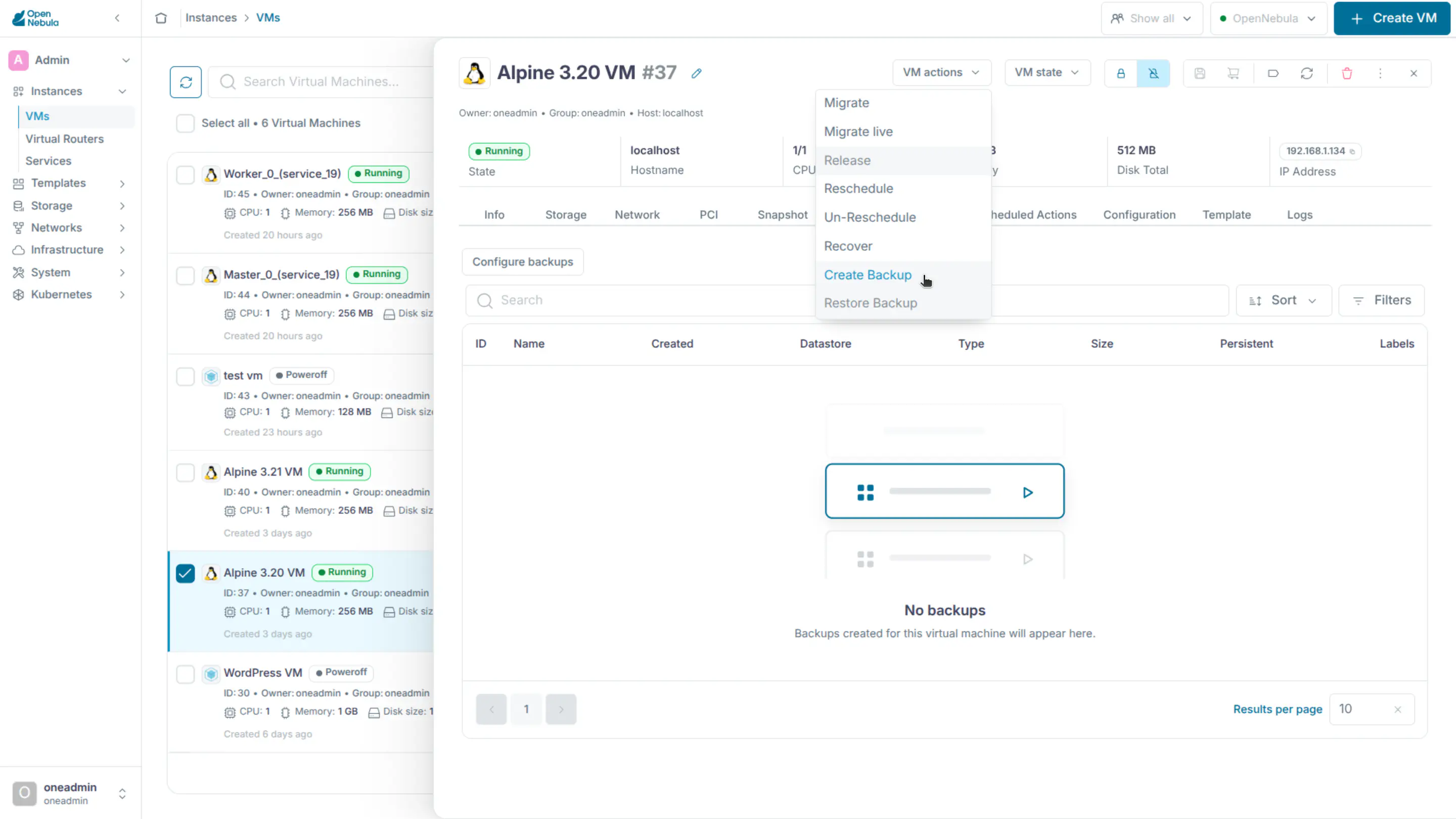 Create VM backup