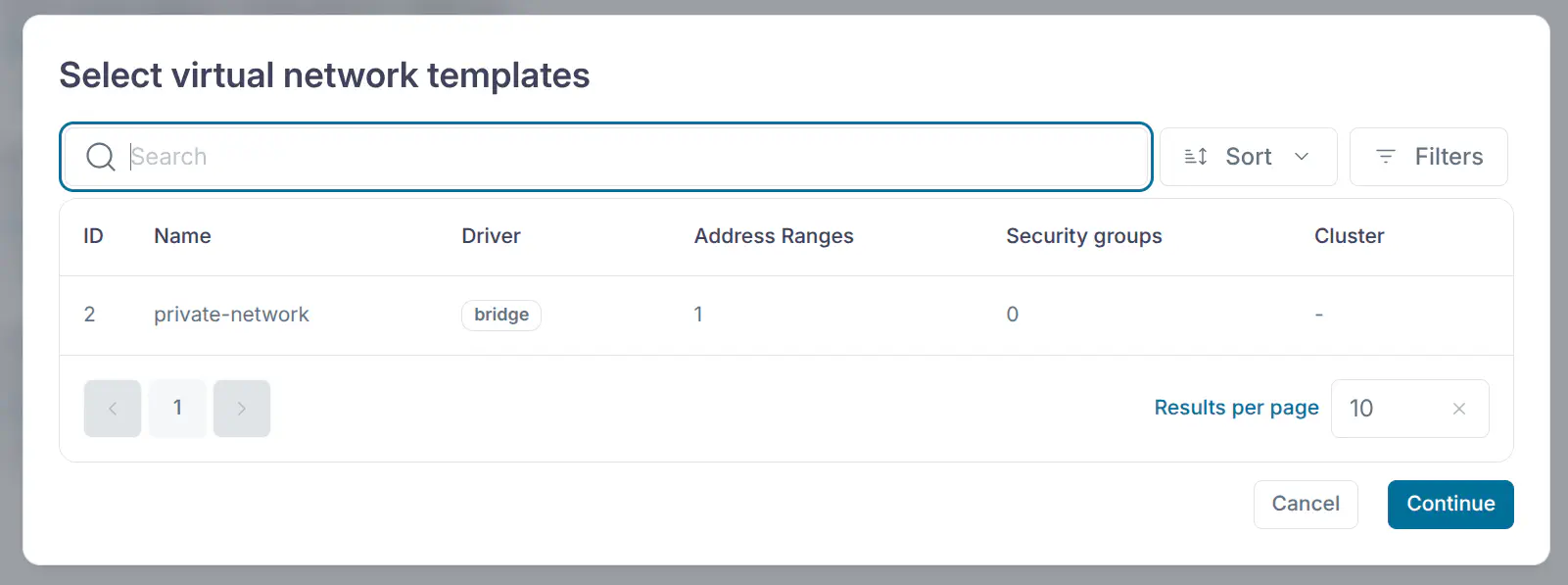Sunstone Virtual Networks create from template